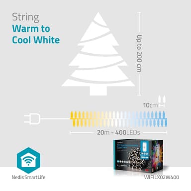 Nedis SmartLife Julelys | Streng | Wi-Fi | Varm til avkjølt hvitt | 400 LED's | 20.0 m | Android™ / IOS
