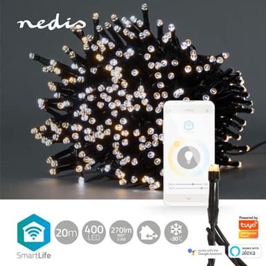 Nedis SmartLife Julelys | Streng | Wi-Fi | Varm til avkjølt hvitt | 400 LED's | 20.0 m | Android™ / IOS