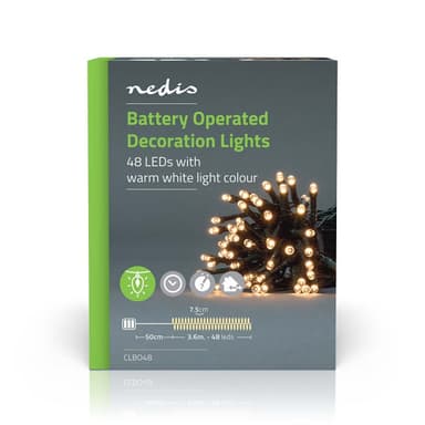 Nedis Julebelysning | Streng | 48 LED's | Varm Hvit | 3.60 m | Lyseffekter: 7 | Innendørs eller utendørs | Batteri drevet