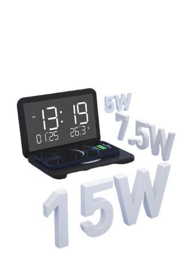 Digital vekkerklokke og termometer med QI-lading