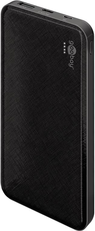 Goobay Powerbank Slimline 10 000 mAh kraftig 10 000 mAh i en praktisk og kompakt design med status-LED-er