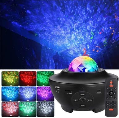 Galaxy-lampe, stjerneprojektor med Bluetooth-høyttaler