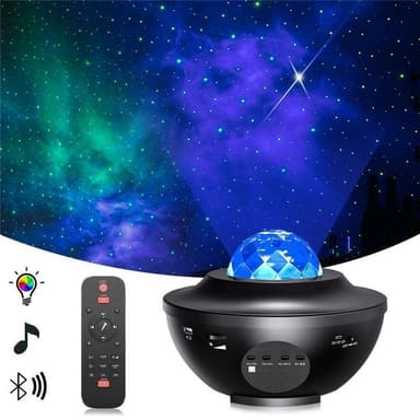 Galaxy-lampe, stjerneprojektor med Bluetooth-høyttaler