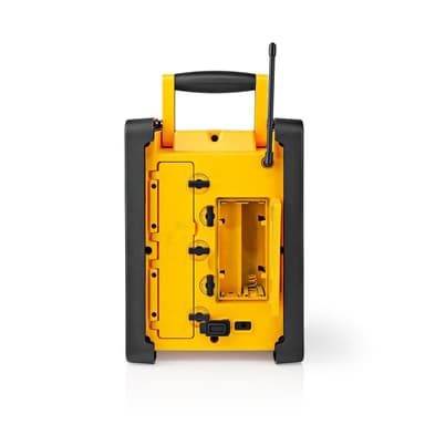Nedis FM-radio | Jobsite Radio | FM | Batteri drevet / Nettstrøm drevet | Digitalt | 15 W | Skjermstørrelse: 2.2 "" | Blå hvit skjerm | IPX5 | Bære håndtak | Gul / Sort