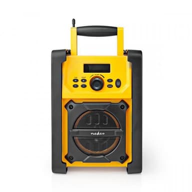 Nedis FM-radio | Jobsite Radio | FM | Batteri drevet / Nettstrøm drevet | Digitalt | 15 W | Skjermstørrelse: 2.2 "" | Blå hvit skjerm | IPX5 | Bære håndtak | Gul / Sort