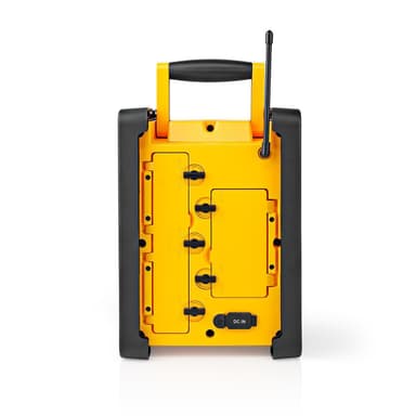 Nedis FM-radio | Jobsite Radio | FM | Batteri drevet / Nettstrøm drevet | Digitalt | 15 W | Skjermstørrelse: 2.2 "" | Blå hvit skjerm | IPX5 | Bære håndtak | Gul / Sort