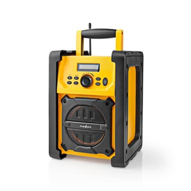 Nedis FM-radio | Jobsite Radio | FM | Batteri drevet / Nettstrøm drevet | Digitalt | 15 W | Skjermstørrelse: 2.2 "" | Blå hvit skjerm | IPX5 | Bære håndtak | Gul / Sort
