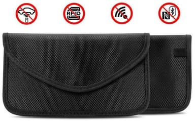Svart veske med RFID-beskyttelse for kort, telefon, bilnøkler osv.
