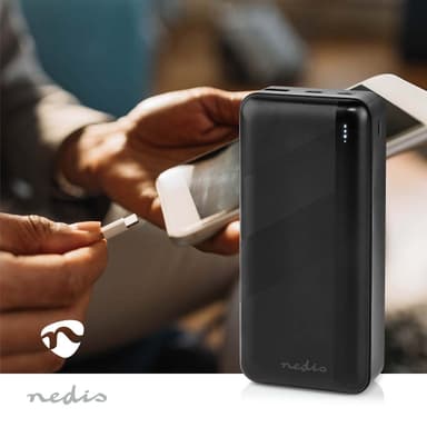 Nedis Power Bank | 30000 mAh | 1.5 / 2.0 / 3.0 A | Antall utganger: 2 | Utgangstilkobling: 1x USB-A / 1x USB-C™ | Inngangstilkobling: 1x Micro USB / 1x USB-C™ | PD3.0 20W | Lithium-Polymer