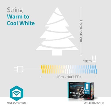 Nedis SmartLife Julelys | Streng | Wi-Fi | Varm til avkjølt hvitt | 100 LED's | 10.0 m | Android™ / IOS