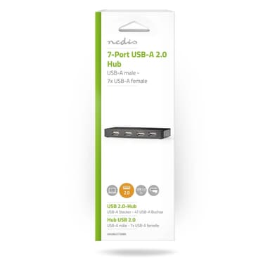 Nedis USB-hub | USB-A Han | USB-A Hun | 7 port(s) | USB 2.0 | Nettstrøm drevet / USB-Strøm | 7x USB