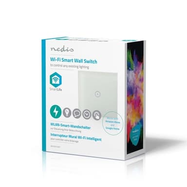 Nedis SmartLife Veggbryter | Wi-Fi | Enkelt | Wall Mount | 1000 W | Android™ / IOS | Glass | Hvit