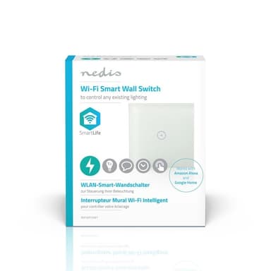 Nedis SmartLife Veggbryter | Wi-Fi | Enkelt | Wall Mount | 1000 W | Android™ / IOS | Glass | Hvit