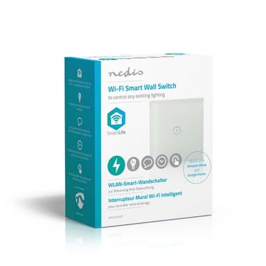 Nedis SmartLife Veggbryter | Wi-Fi | Enkelt | Wall Mount | 1000 W | Android™ / IOS | Glass | Hvit