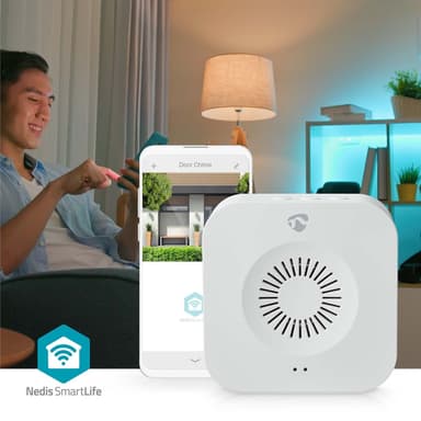 Nedis SmartLife-Klokke | 433 MHz | Tilbehør til: WIFICDP10GY / WIFICDP30WT / WIFICDP40CWT | Batteri drevet / USB-Strøm | 4 Lyder | 4.5 V DC / 5 V DC | Justerbar volum | Hvit