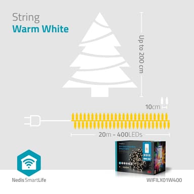 Nedis SmartLife Julelys | Streng | Wi-Fi | Varm Hvit | 400 LED s | 20.0 m | Android™ / IOS