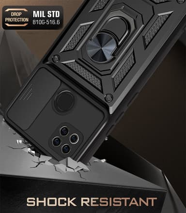 Magnetisk armor kickstand mobiltelefonveske med ring Sort