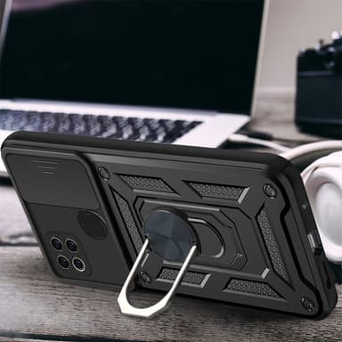 Magnetisk armor kickstand mobiltelefonveske med ring Sort