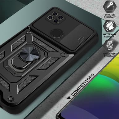 Magnetisk armor kickstand mobiltelefonveske med ring Sort