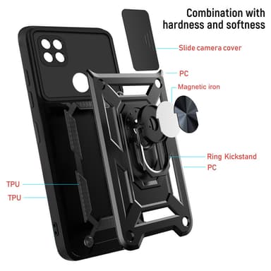 Magnetisk armor kickstand mobiltelefonveske med ring Sort