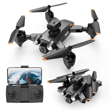 Drone med sammenleggbar design, dobbeltkamera, unngåelse av hindringer Sort
