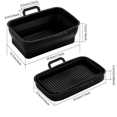 Sammenleggbar form av silikon til Air Fryer, 2-pakning Sort