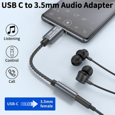 32bit / 384kHz USB-C til 3,5 mm lydadapterkabel DAC-adapter Grå