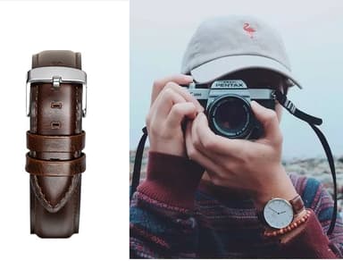 Retro urreim i ekte skinn for DW klokker 19 mm Mørkebrun