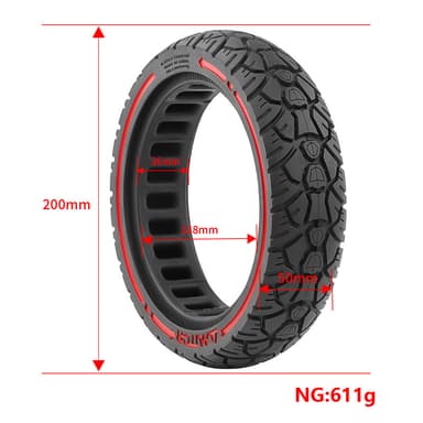 Punkteringsfritt dekk Xiaomi M365 8,5x2,0 (230x50) Svart/rødt