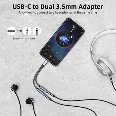 USB-C til dobbel 3,5 mm lydadapterkabel Sort
