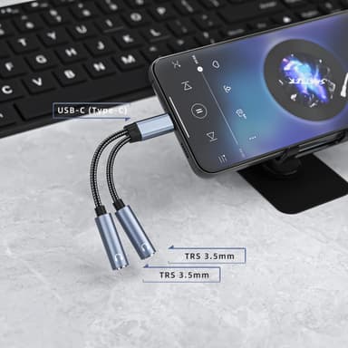 USB-C til dobbel 3,5 mm lydadapterkabel Sort