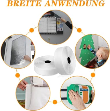 Borrelås med selvklebende tape Hvit 3 cm / 8 m