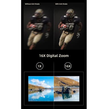 Digitalkamera med 24 MP, HD 1080p og 16x zoom, sort