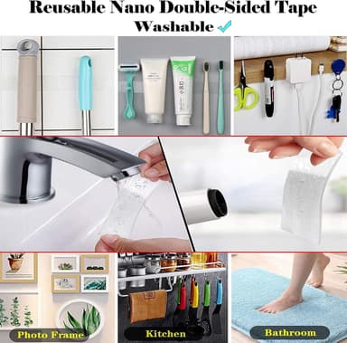 2 Pakke Nanotape Ikke-merkende dobbeltsidig klebende 3m Gjennomsiktig 300 x 3 x 0.2 cm