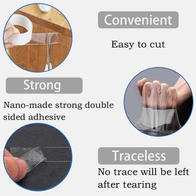 2 Pakke Nanotape Ikke-merkende dobbeltsidig klebende 3m Gjennomsiktig 300 x 3 x 0.2 cm