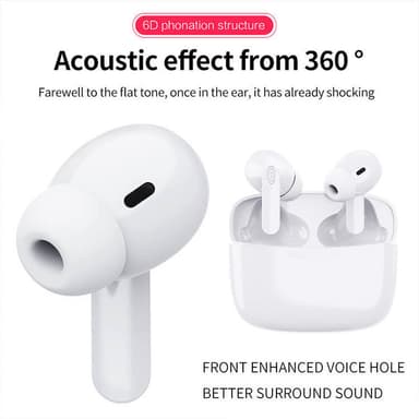 Trådløse øreplugger Bluetooth 5.0 berøringskontroll IPX5 Hvit