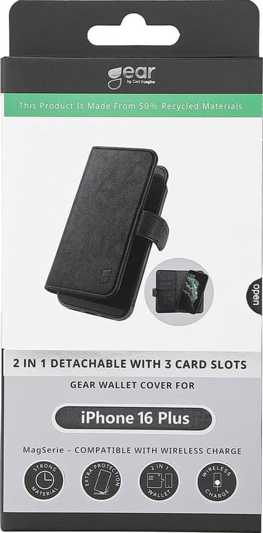 Gear iPhone 16 Plus 2in1 lommebokdeksel (sort)