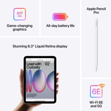 iPad mini A17 Pro Wi-Fi + Cellular 256GB (stjerneskinn)