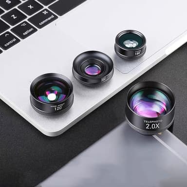 20X makroobjektiv / 180 ° Fisheye-objektiv / 120 ° vidvinkelobjektiv / 2,0X teleobjektiv