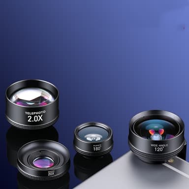20X makroobjektiv / 180 ° Fisheye-objektiv / 120 ° vidvinkelobjektiv / 2,0X teleobjektiv
