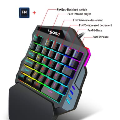 Enhånds spilltastatur med håndleddsstøtte og mus, RGB-bakgrunnsbelyst