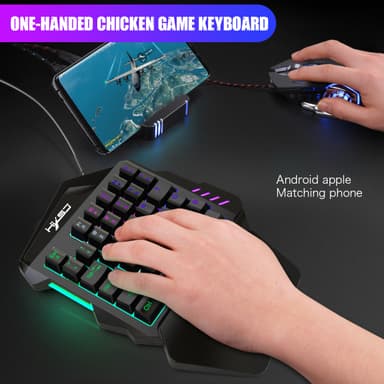 Enhånds spilltastatur med håndleddsstøtte og mus, RGB-bakgrunnsbelyst