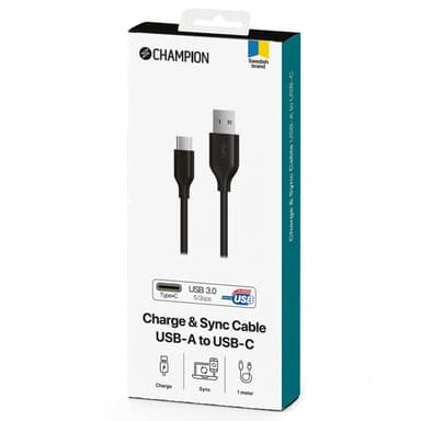 USB-A til USB-C-kabel 1m Sort