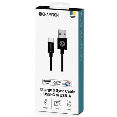 USB-A til USB-C-kabel 2m Sort