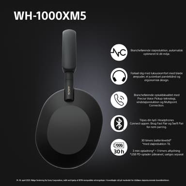 Sony WH-1000XM5 trådløse around-ear hodetelefoner (sort)