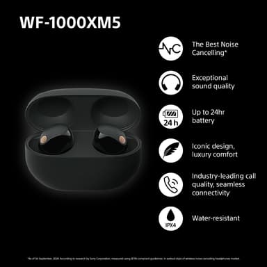 Sony WF-1000XM5 helt trådløse in-ear hodetelefoner (sort)
