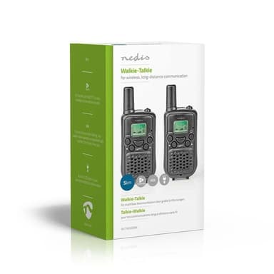 Nedis Walkie-Talkie Set | 2 håndsett | Opp til 5 km | Frekvens kanal: 8 | PTT / VOX | Opp til 2.5 timer | Sort