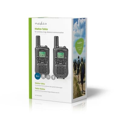 Nedis Walkie-Talkie Set | 2 håndsett | Opp til 5 km | Frekvens kanal: 8 | PTT / VOX | Opp til 2.5 timer | Sort