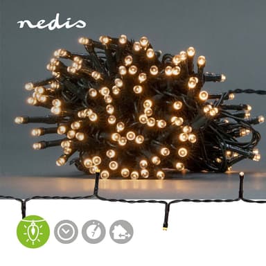 Nedis Julebelysning | Streng | 192 LED's | Varm Hvit | 14.40 m | Lyseffekter: 7 | Innendørs eller utendørs | Batteri drevet
