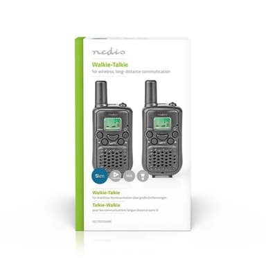 Nedis Walkie-Talkie Set | 2 håndsett | Opp til 5 km | Frekvens kanal: 8 | PTT / VOX | Opp til 2.5 timer | Sort